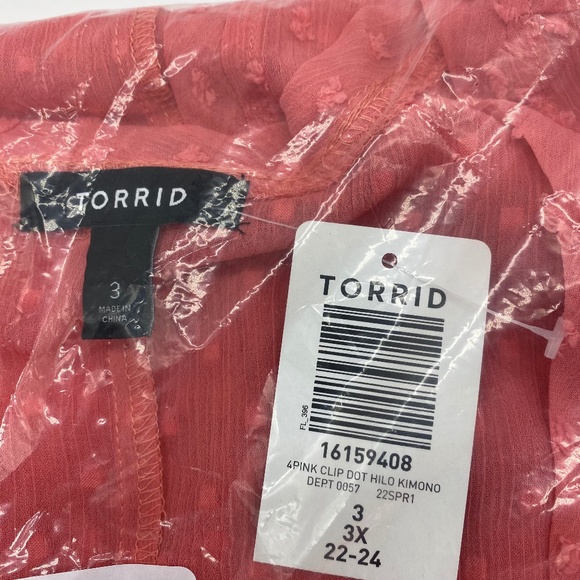 Torrid Women’s Plus Size Coral Pink Hi-Lo Clip Dot Open Kimono Sizes 1X 2X 3X 4X - Picture 13 of 14